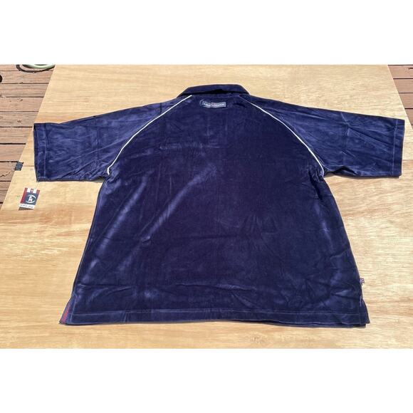 VINTAGE PHAT FARM Velour Polo Shirt Short Sleeve Collared Men Navy Blue SIZE 2XL - Picture 10 of 11